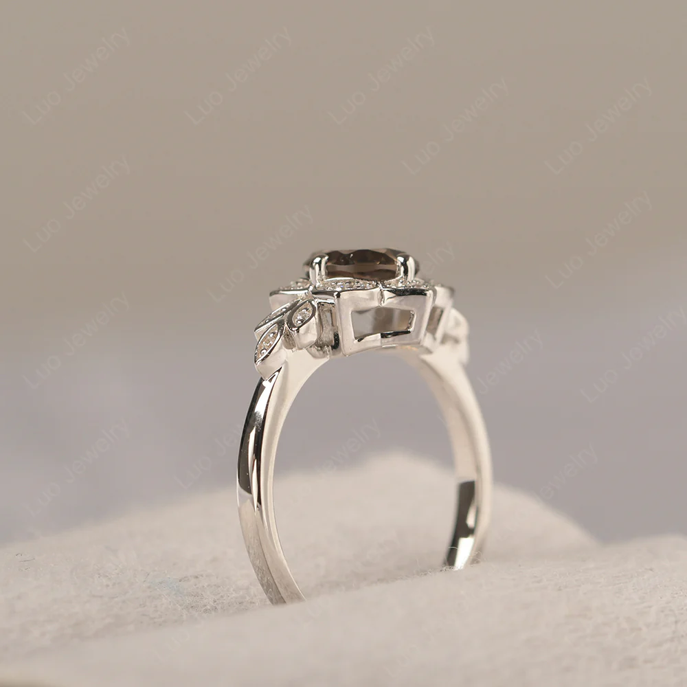 Smoky Quartz Lotus Engagement Ring - Image 4