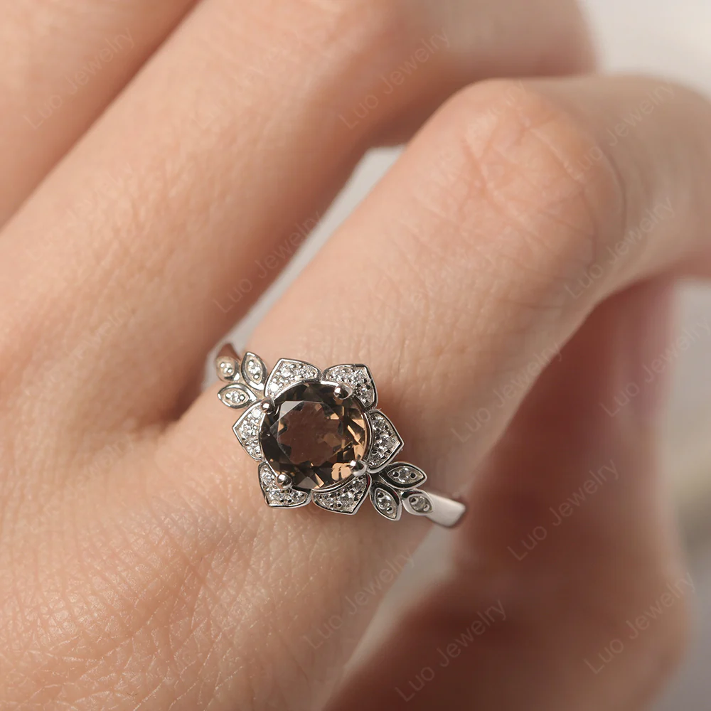 Smoky Quartz Lotus Engagement Ring - Image 5