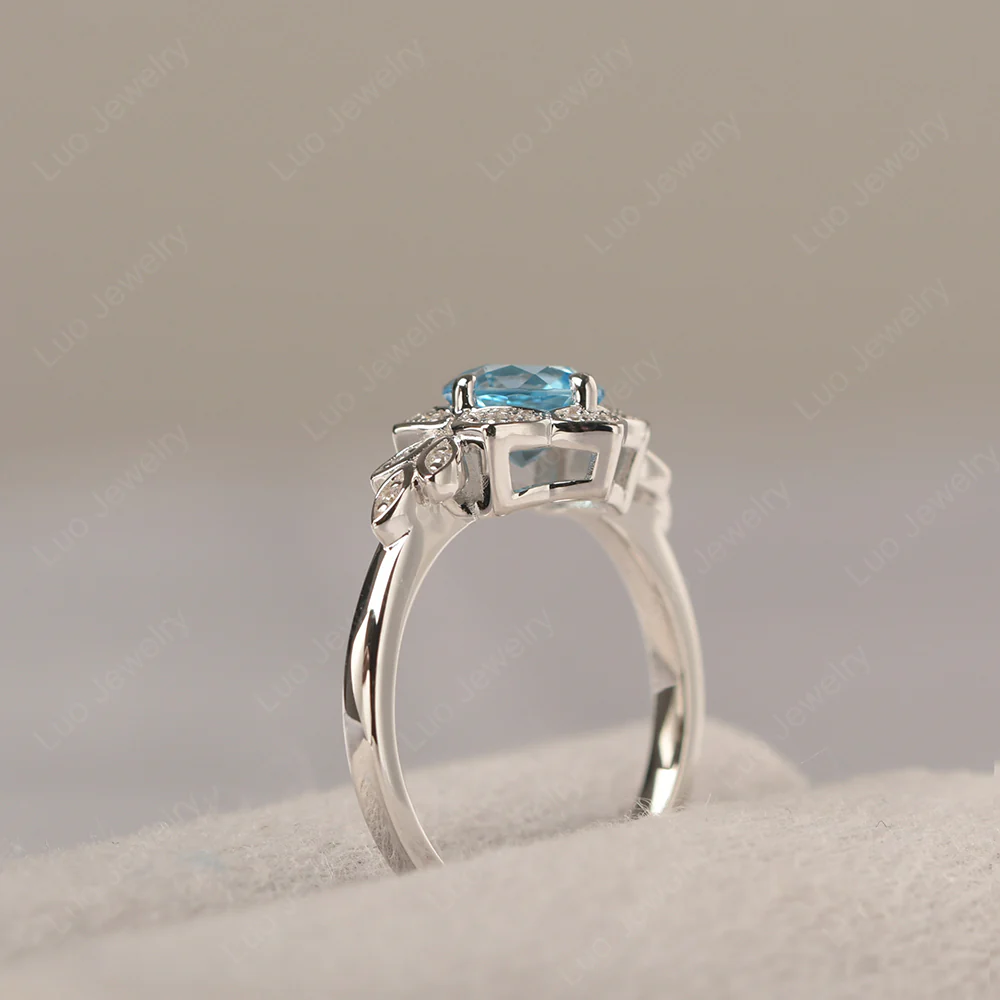 Swiss Blue Topaz Lotus Setting Engagement Ring - Image 4