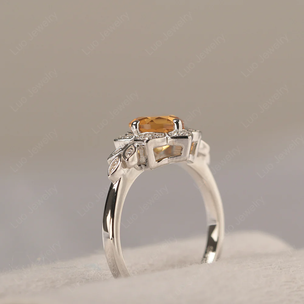 Round Cut Citrine Flower Ring - Image 4