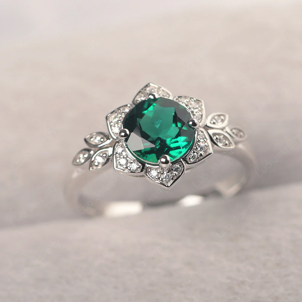 Emerald Lotus Engagement Ring - Image 2