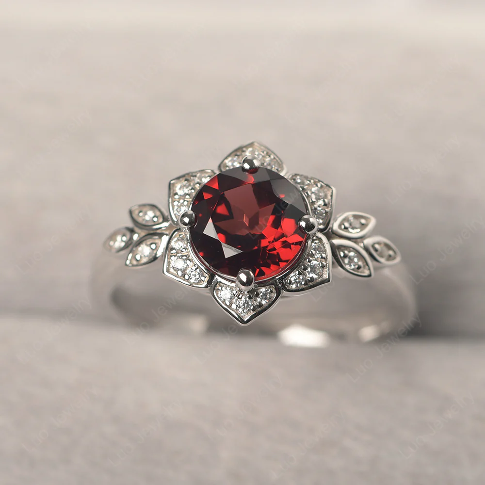 Garnet Lotus Setting Engagement Ring