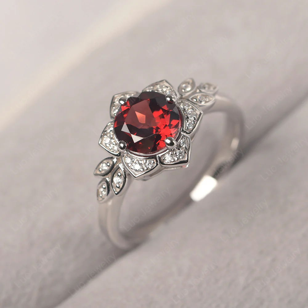 Garnet Lotus Setting Engagement Ring - Image 2