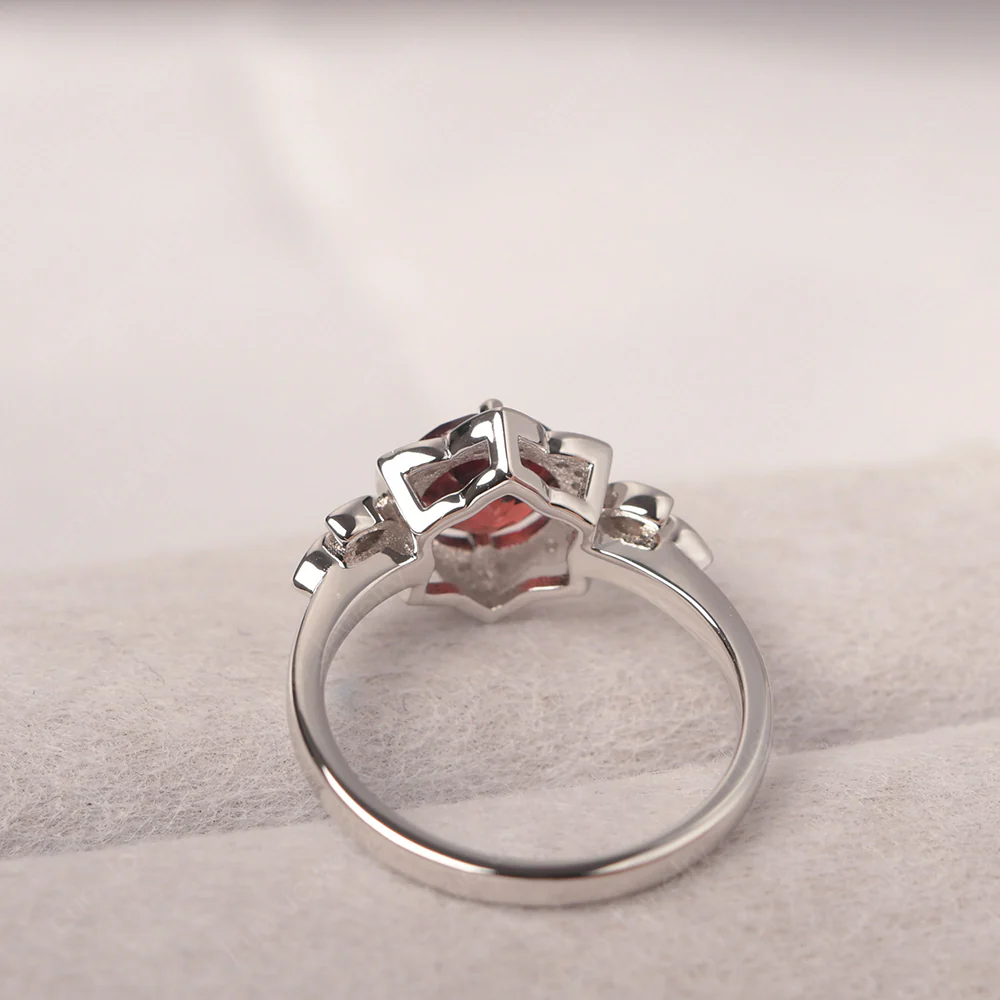Garnet Lotus Setting Engagement Ring - Image 3
