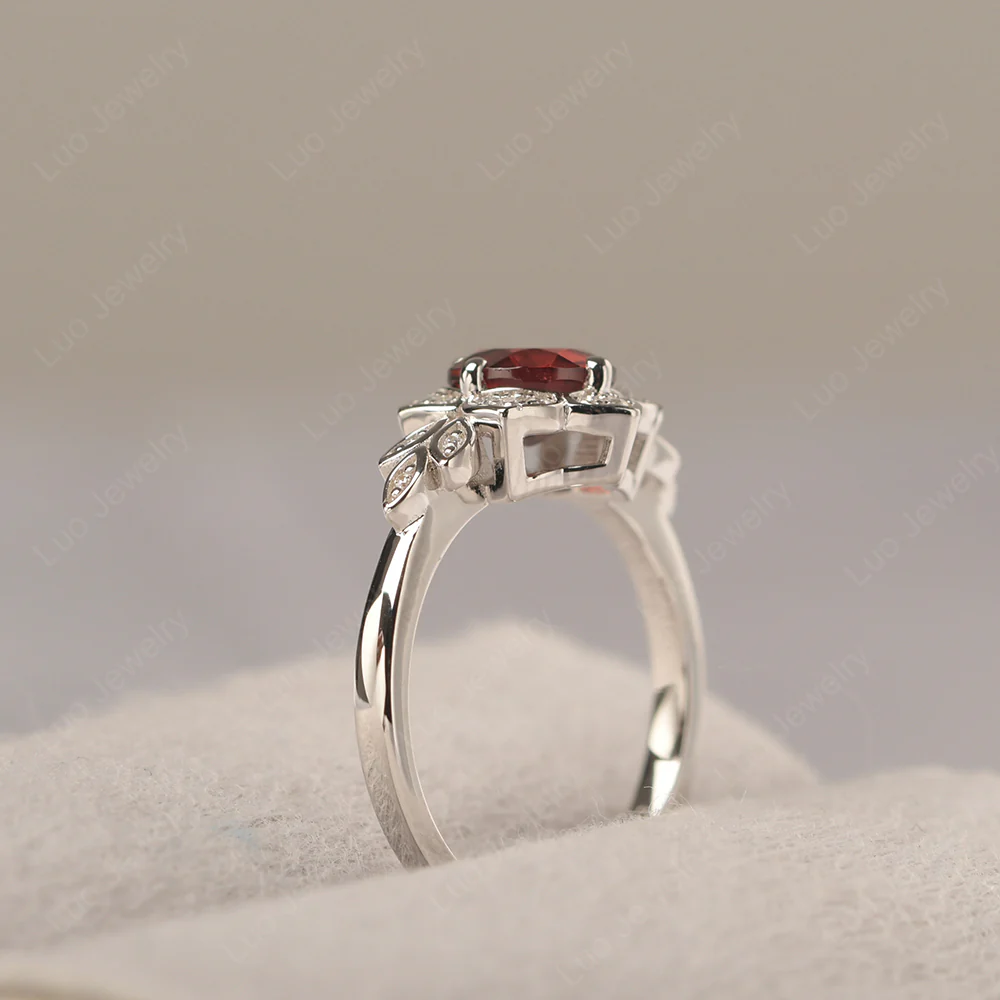 Garnet Lotus Setting Engagement Ring - Image 4
