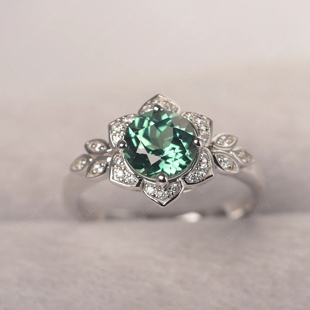 Green Sapphire Lotus Engagement Ring
