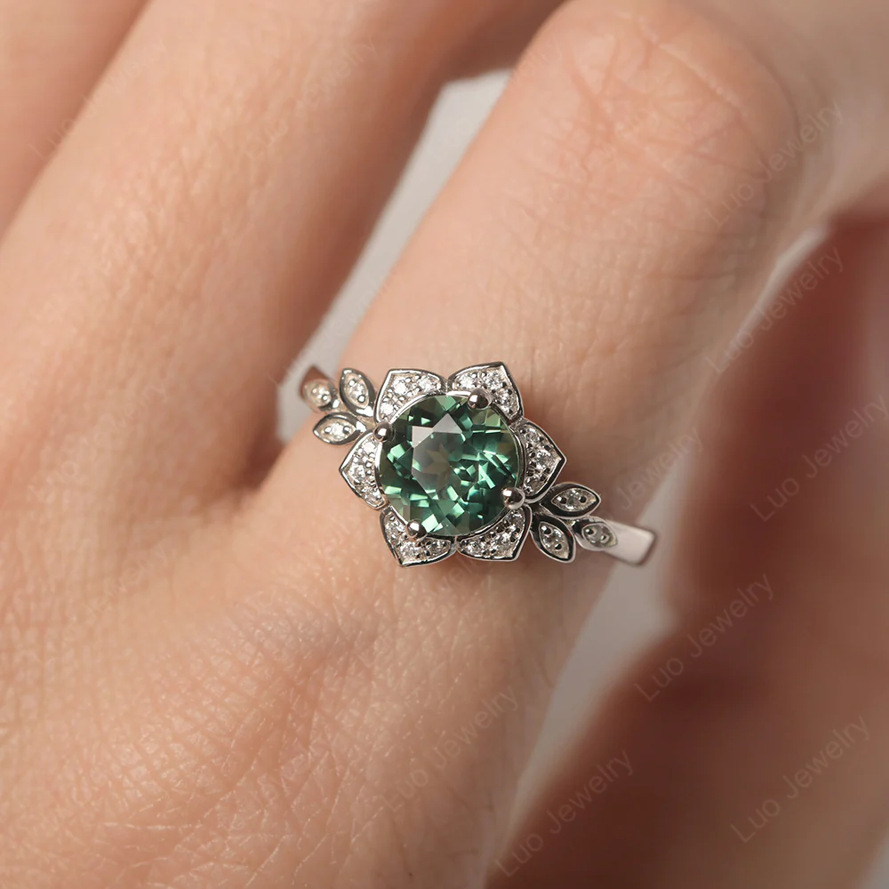 Green Sapphire Lotus Engagement Ring - Image 5