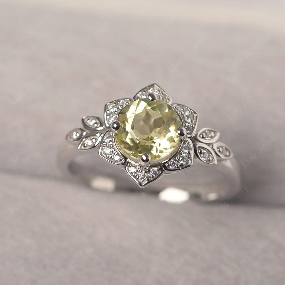 Lemon Quartz Lotus Setting Engagement Ring - Image 2