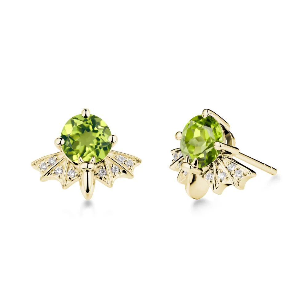 Round Cut Peridot Bat Earrings - Image 7