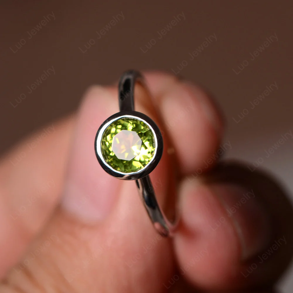 Round Peridot Bezel Set Engagement Ring