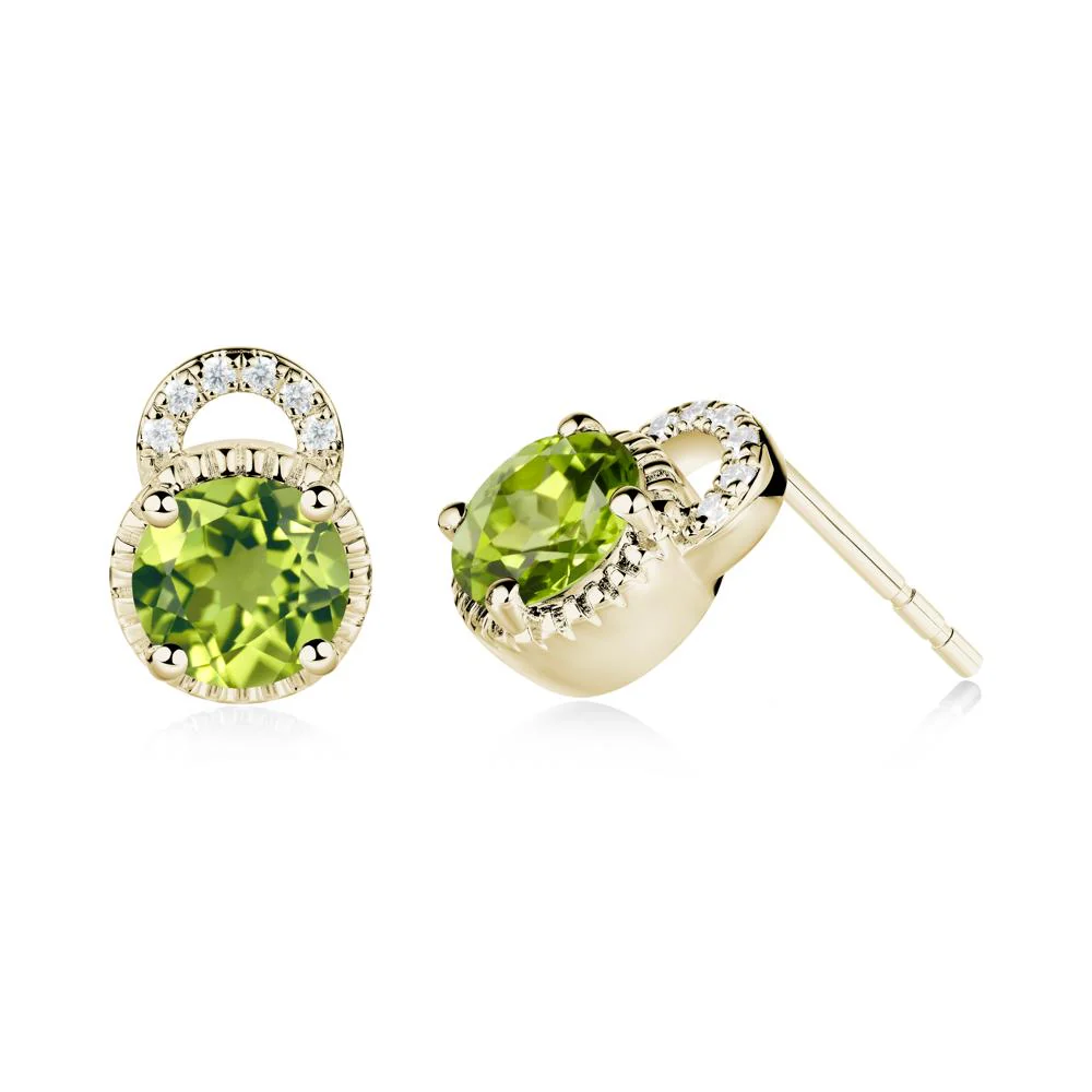 Round Cut Peridot Halo Stud Earrings