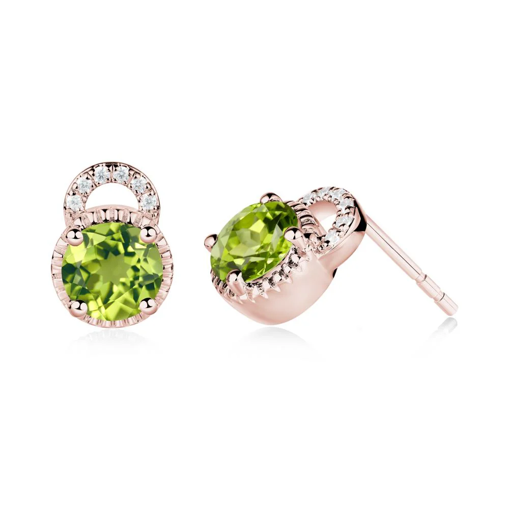 Round Cut Peridot Halo Stud Earrings - Image 3