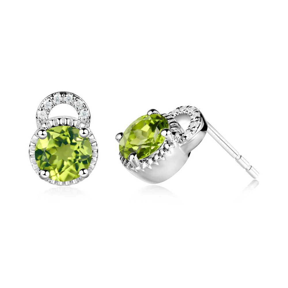 Round Cut Peridot Halo Stud Earrings - Image 4