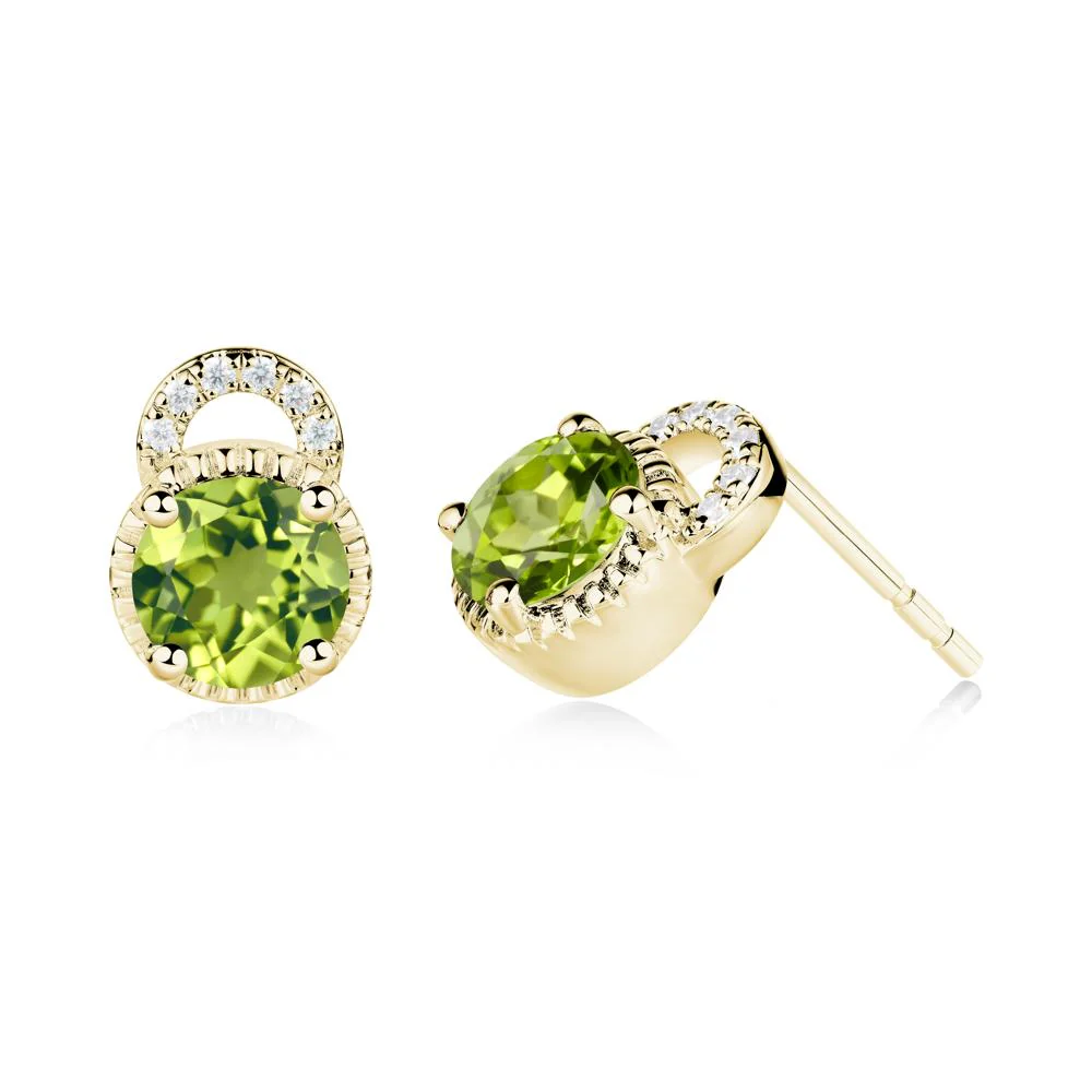 Round Cut Peridot Halo Stud Earrings - Image 8