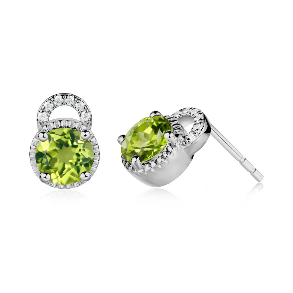 Round Cut Peridot Halo Stud Earrings - Image 9
