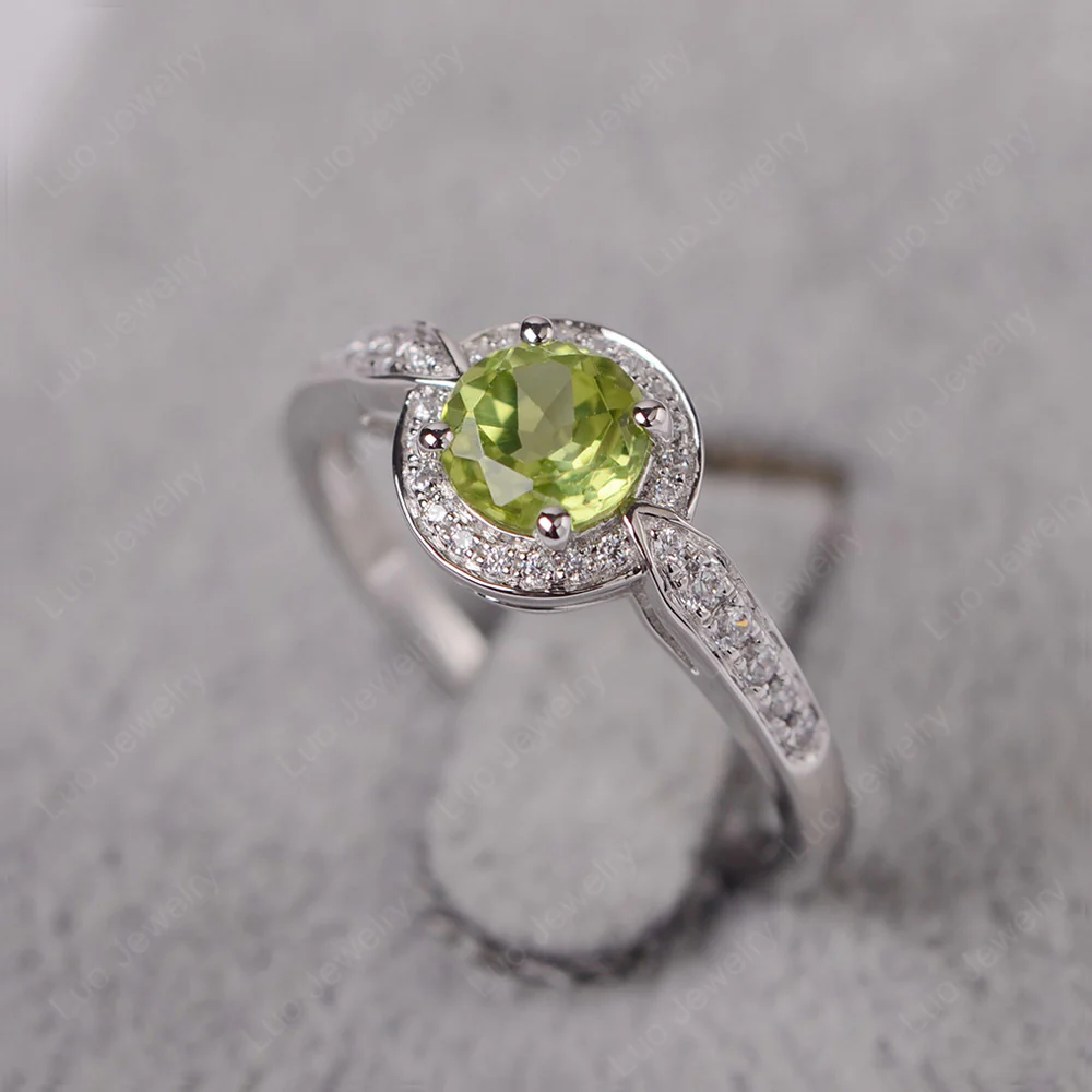 Round Cut Peridot Halo Ring - Image 2