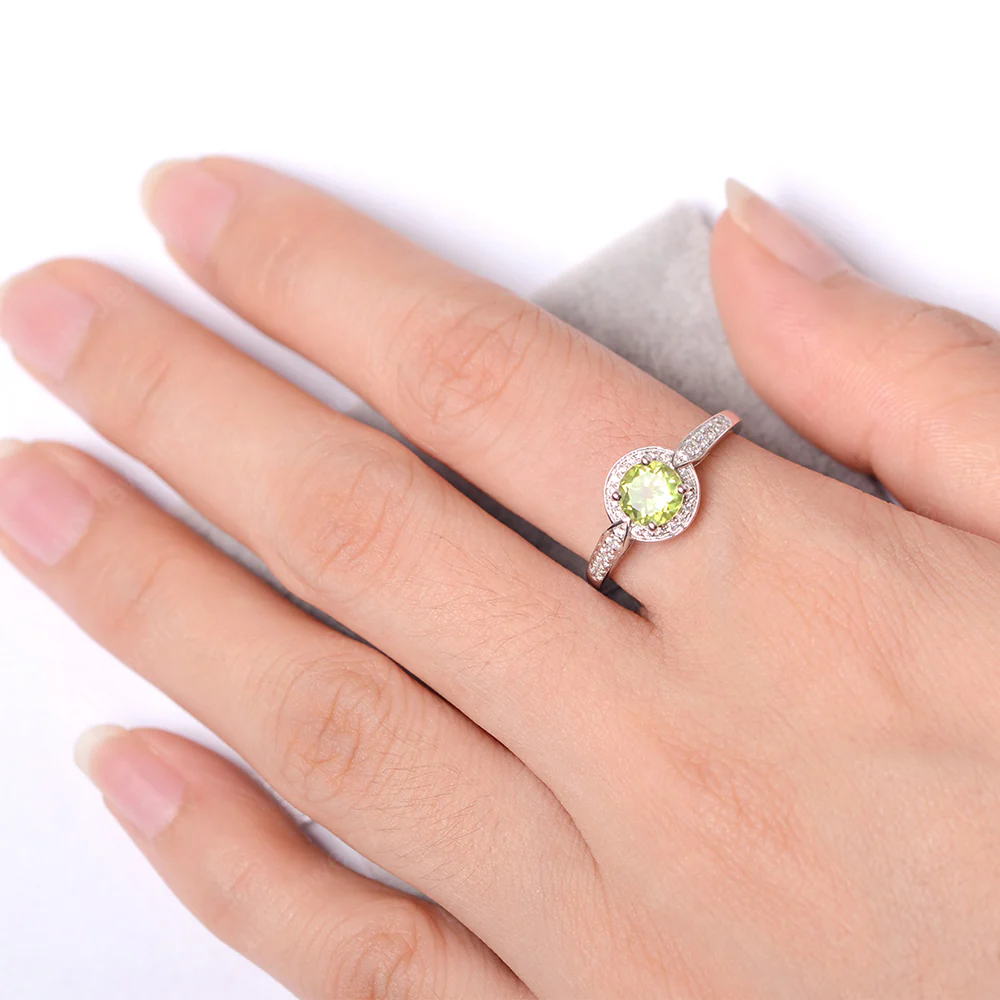Round Cut Peridot Halo Ring - Image 4