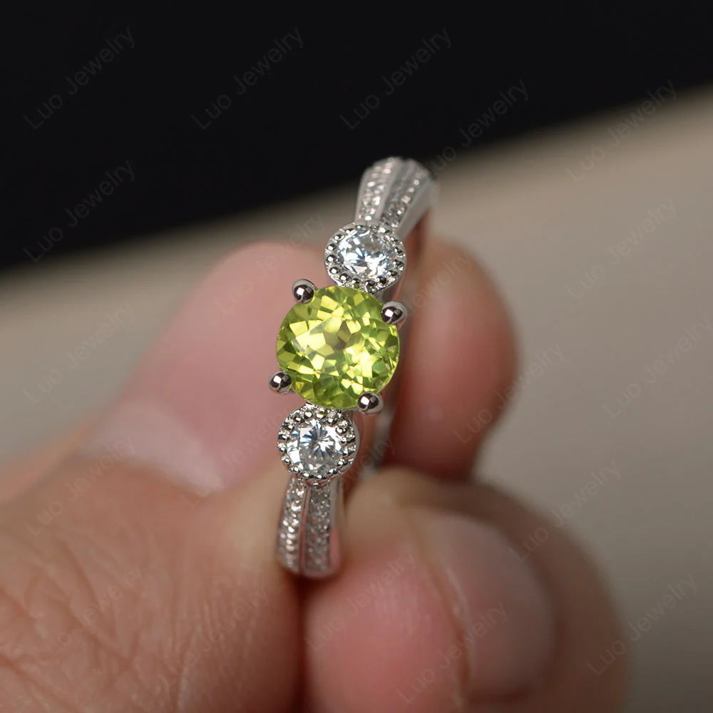 Peridot Ring with Two Row Pave