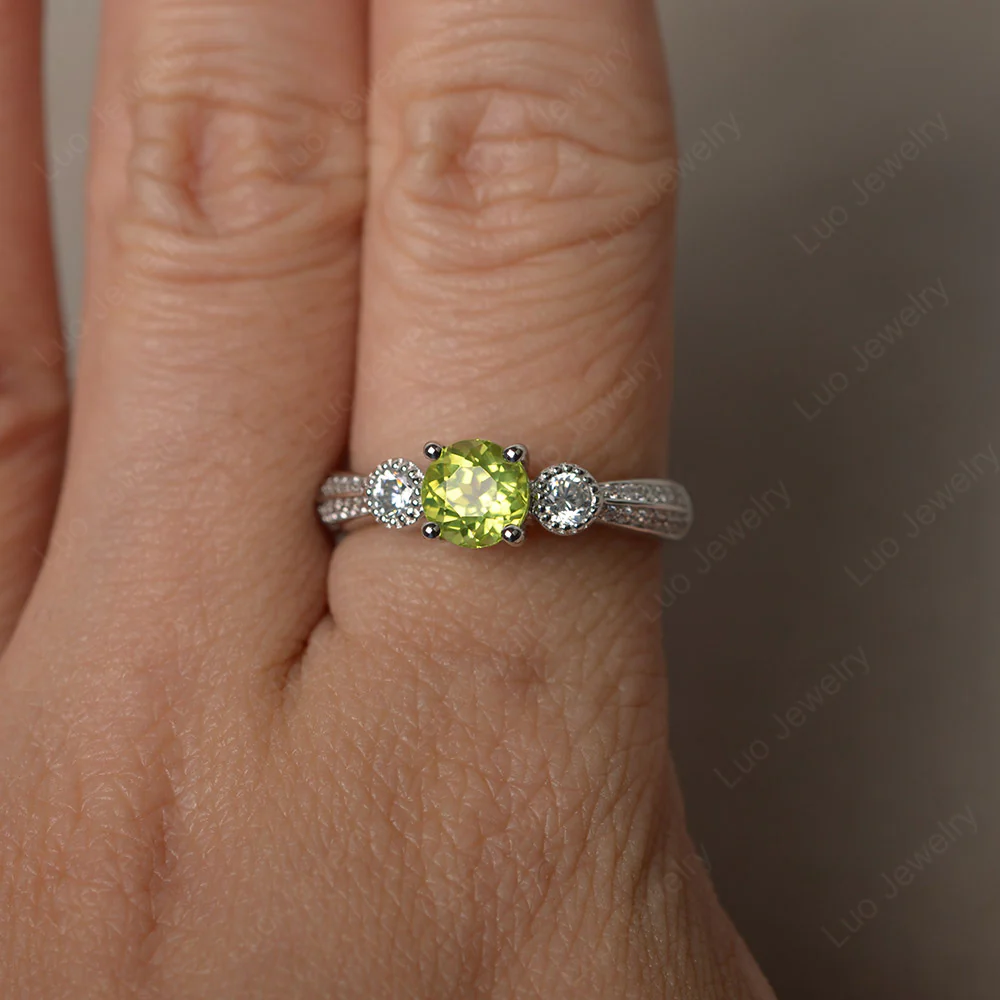 Peridot Ring with Two Row Pave - Image 3