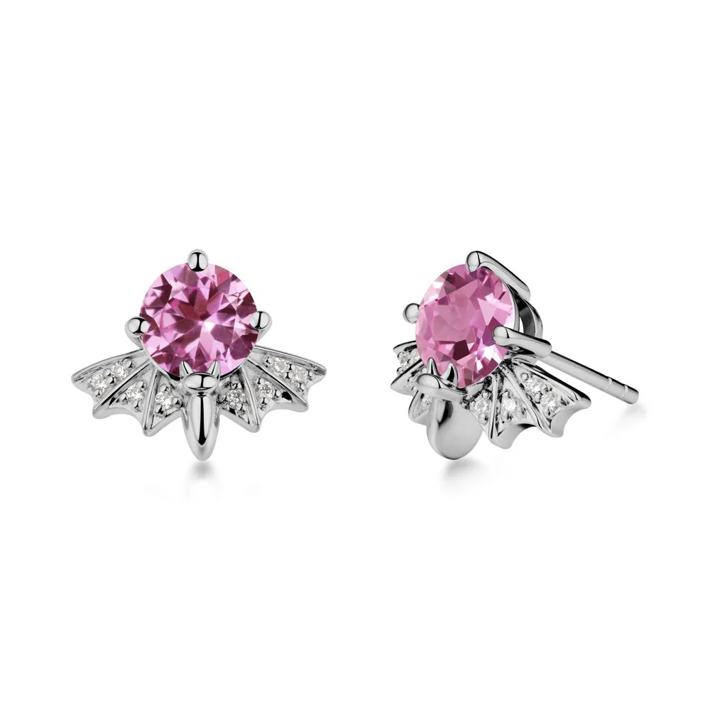 Round Cut Pink Sapphire Bat Earrings - Image 8