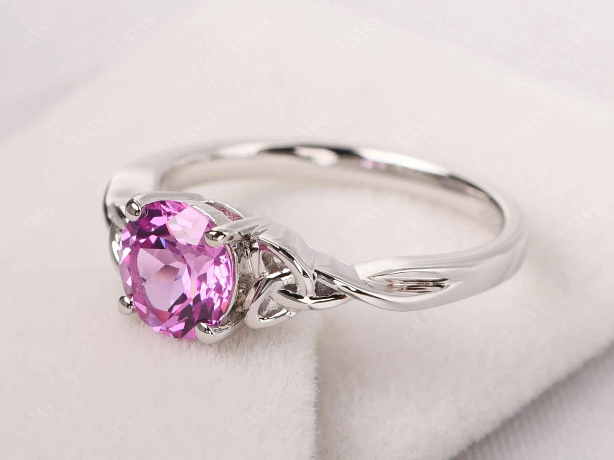 Round Cut Pink Sapphire Celtic Ring - Image 30