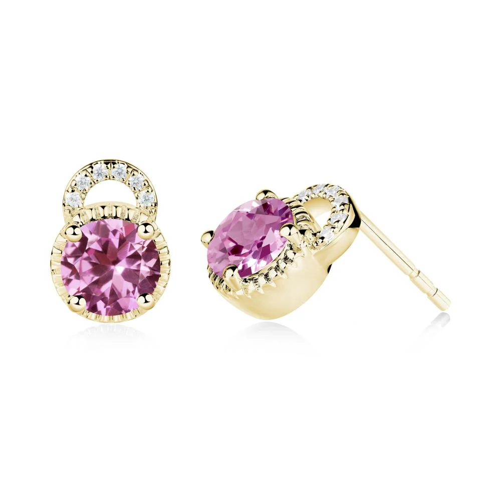 Round Cut Pink Sapphire Halo Stud Earrings - Image 7