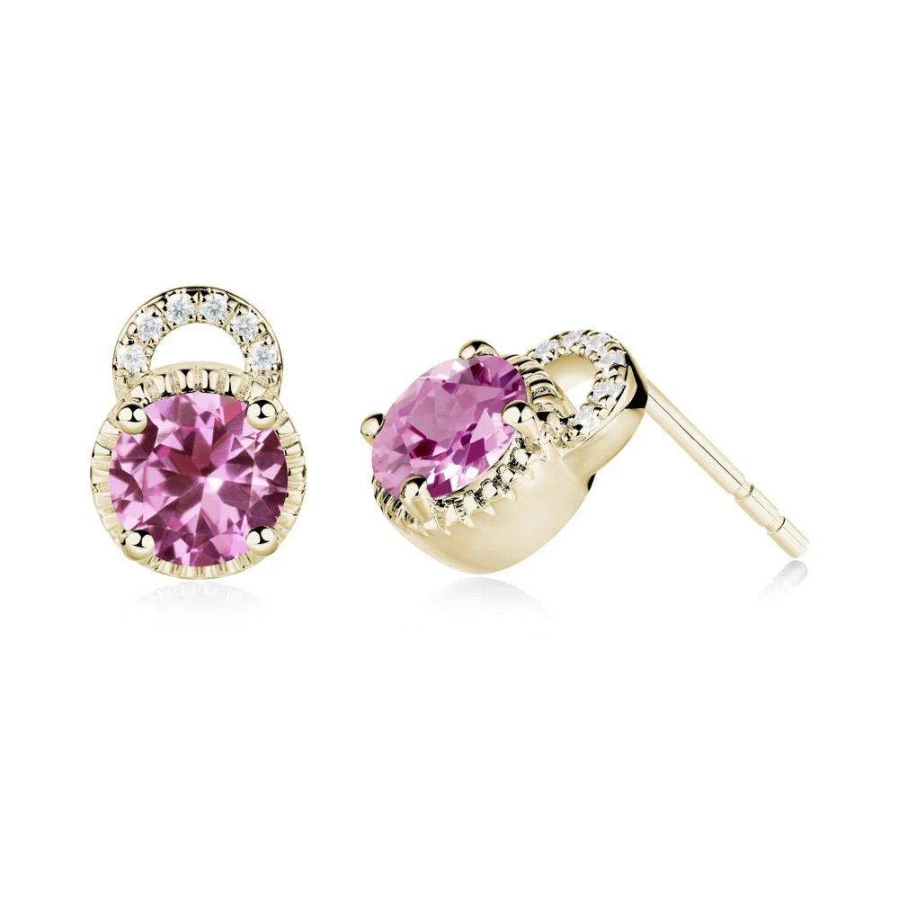 Round Cut Pink Sapphire Halo Stud Earrings - Image 9