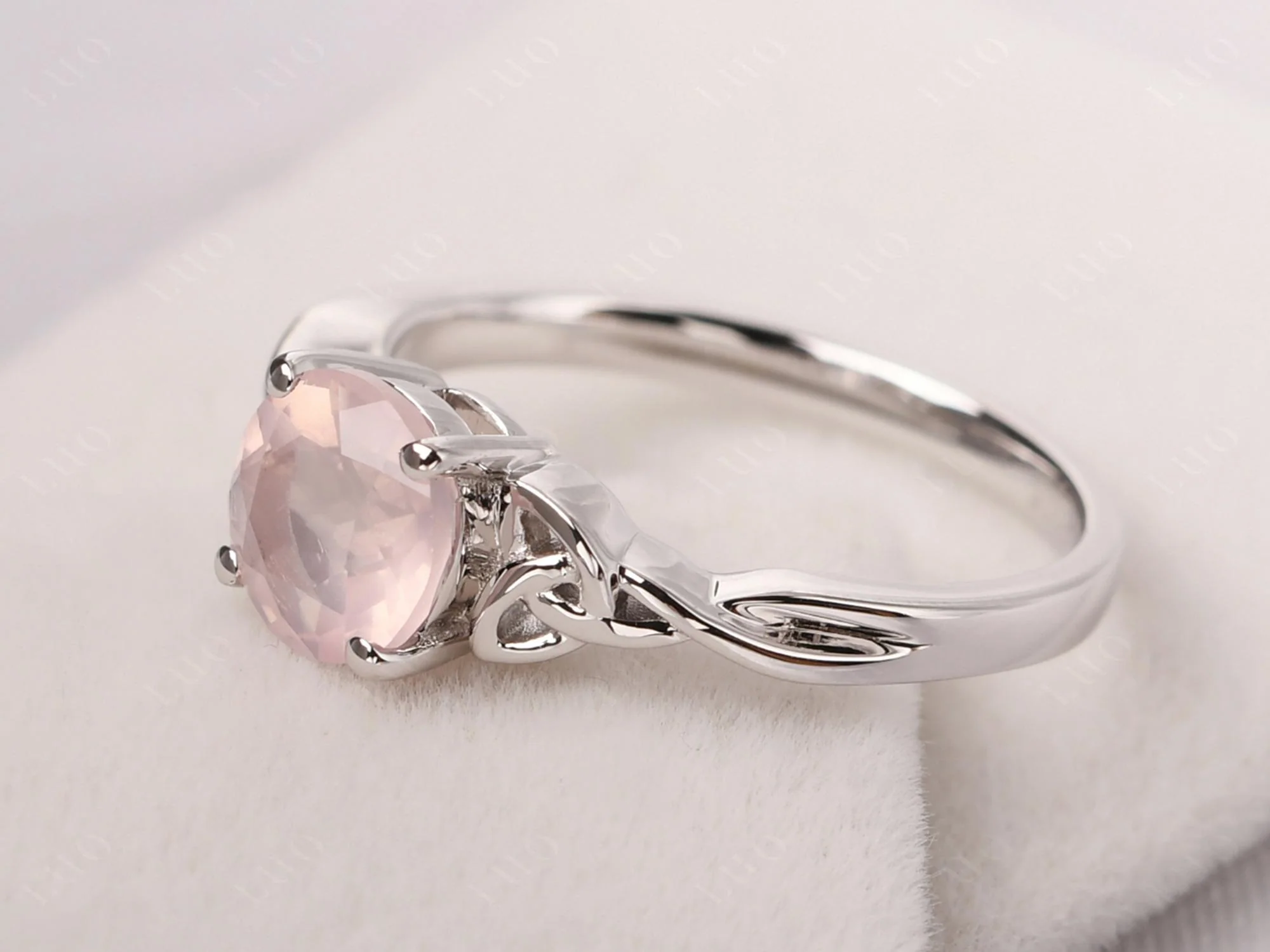 Round Cut Rose Quartz Celtic Ring - Image 30