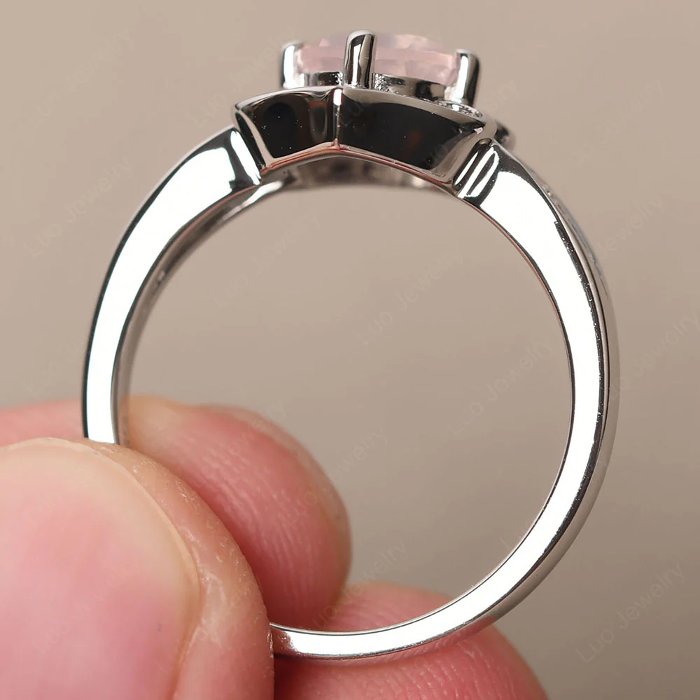 Round Cut Rose Quartz Dainty Engagement Ring - Image 4