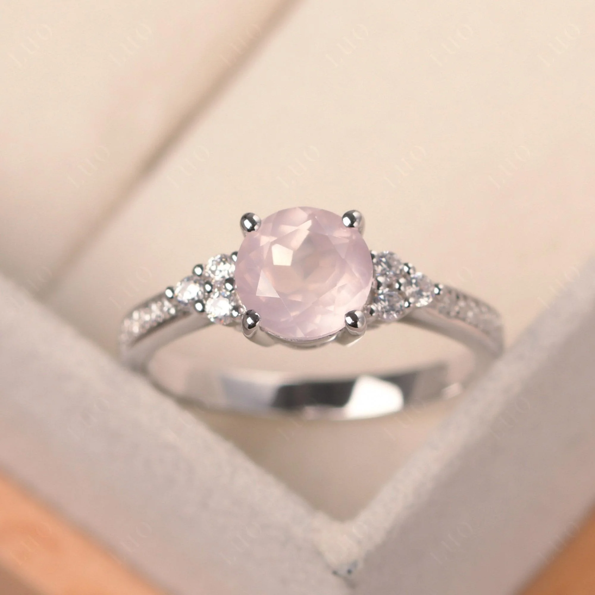 Round Cut Rose Quartz Engagement Ring - Image 29