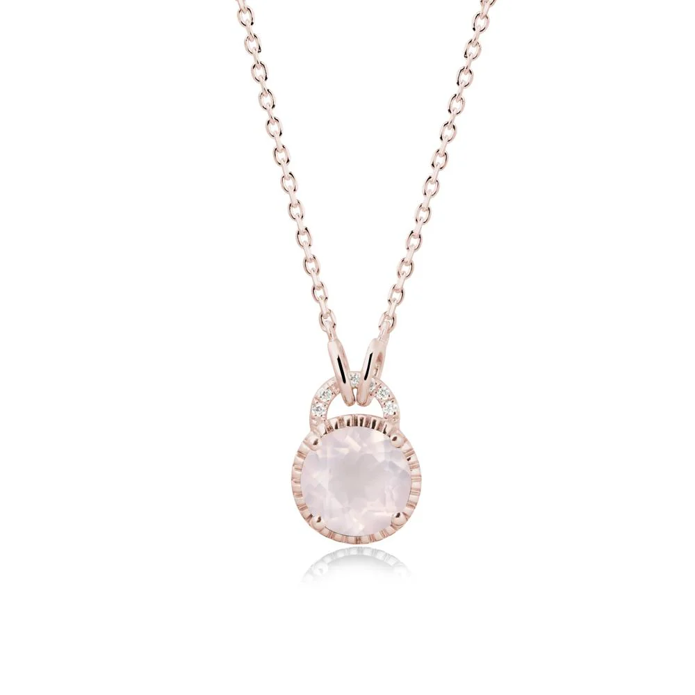 Round Cut Rose Quartz Halo Pendant Necklace - Image 2
