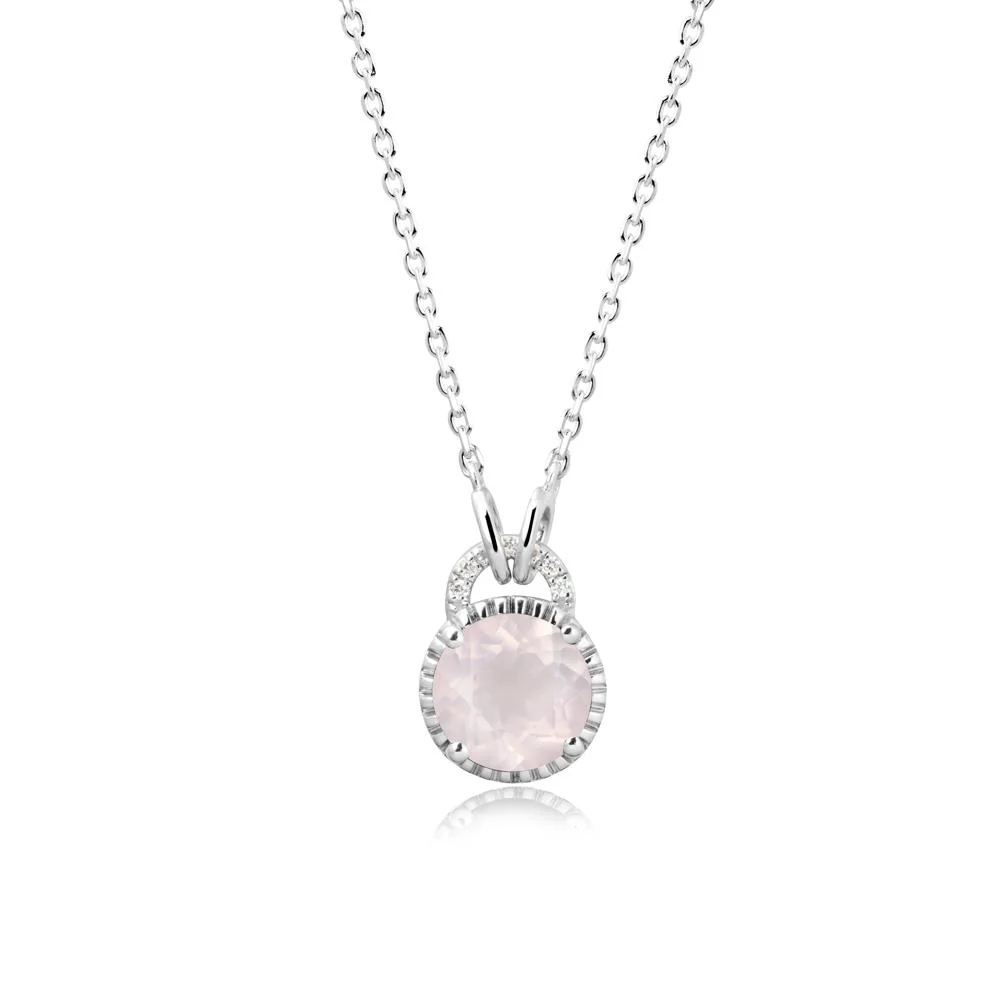 Round Cut Rose Quartz Halo Pendant Necklace - Image 5