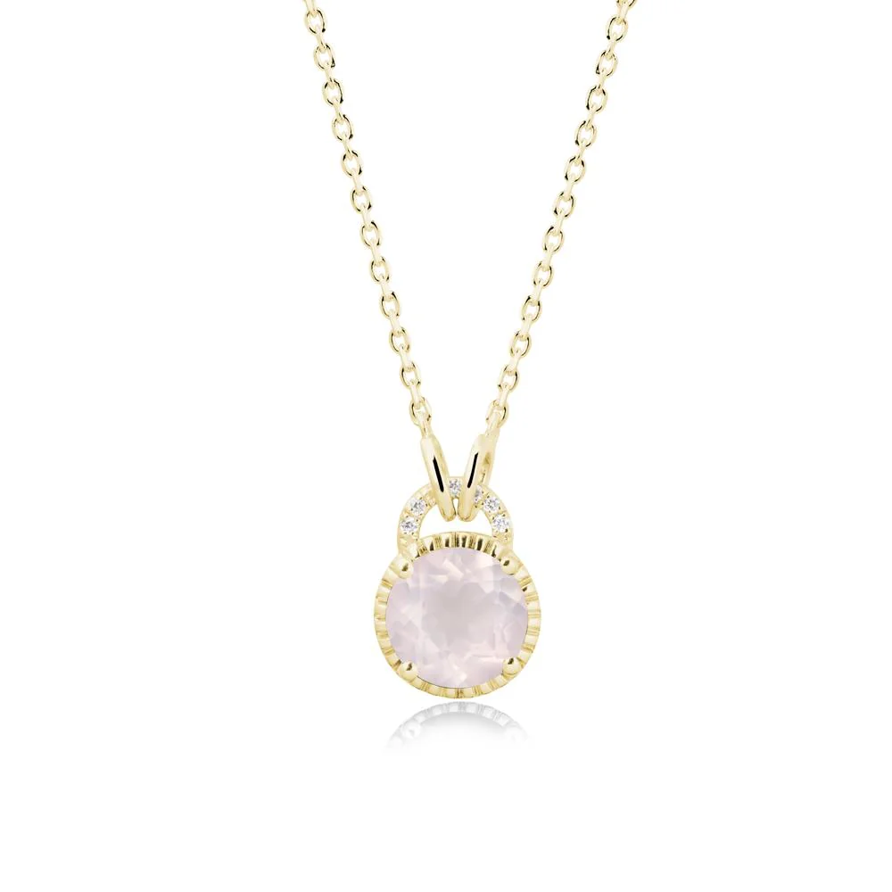 Round Cut Rose Quartz Halo Pendant Necklace - Image 6