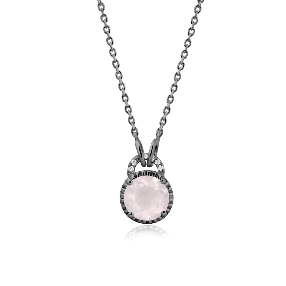 Round Cut Rose Quartz Halo Pendant Necklace - Image 7