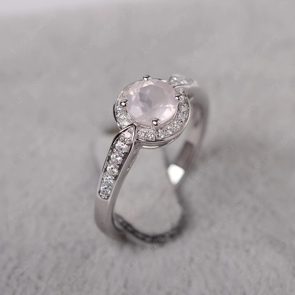 Round Cut Rose Quartz Halo Ring - Image 2