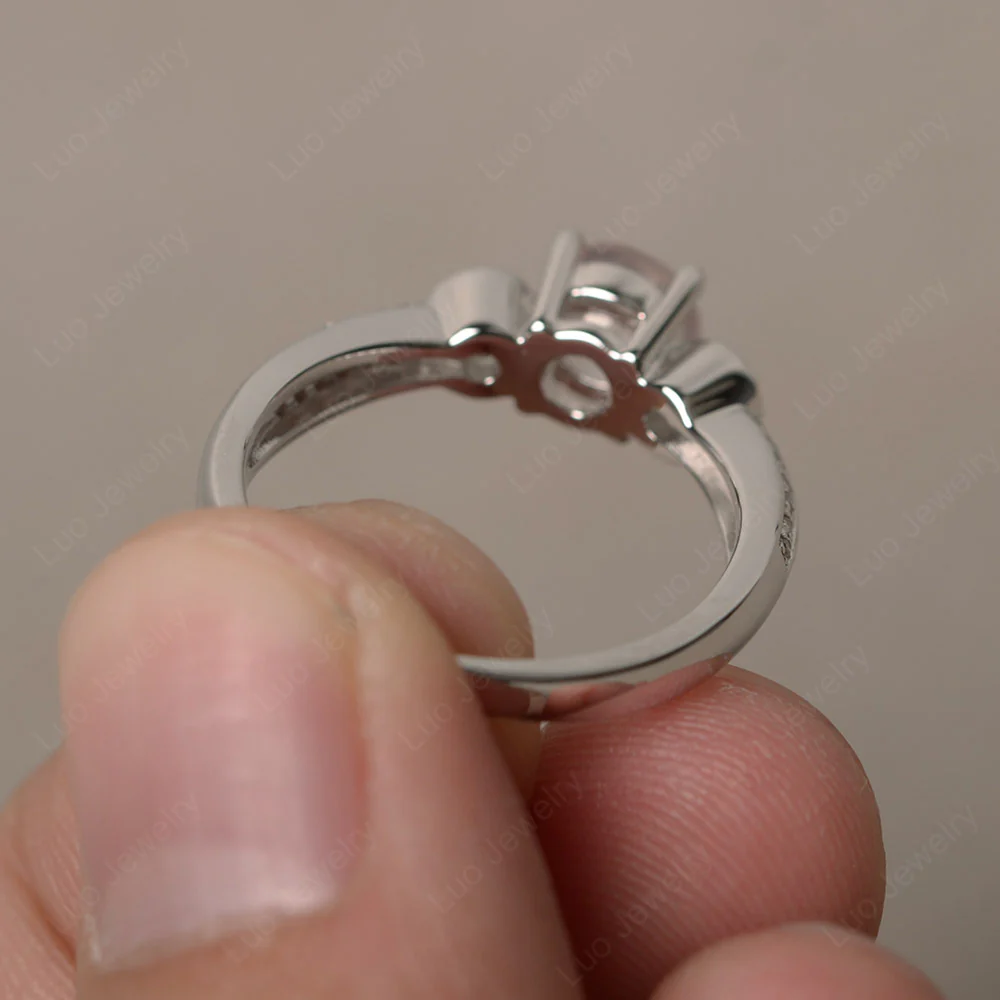 Rose Quartz Ring with Two Row Pave - Image 2