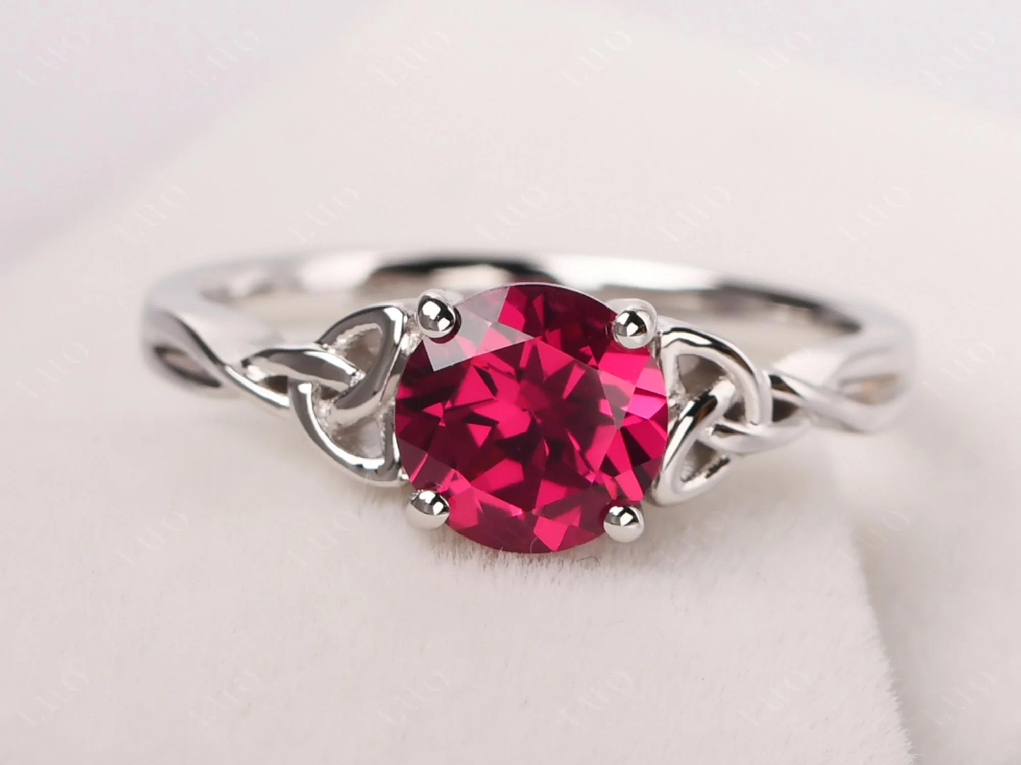Round Cut Ruby Celtic Ring - Image 29