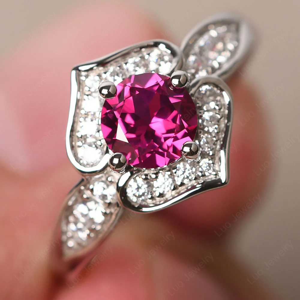 Round Cut Ruby Dainty Engagement Ring - Image 2