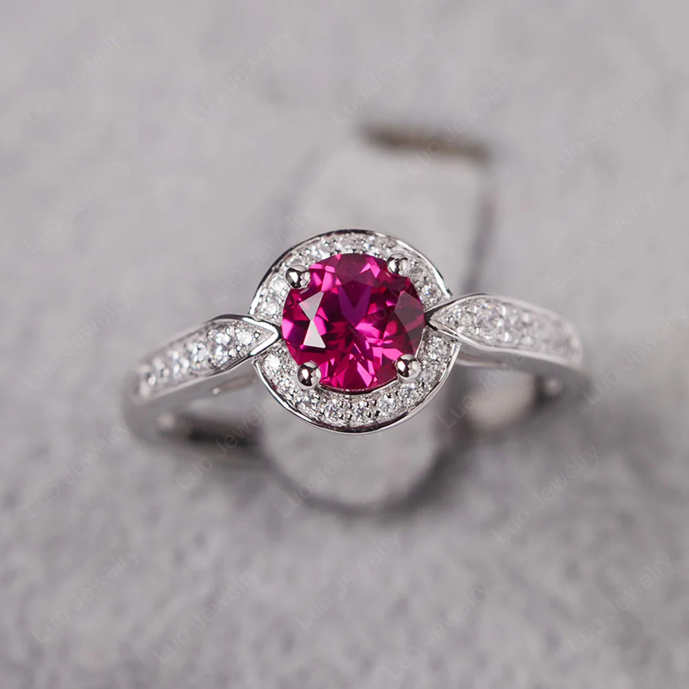 Round Cut Ruby Halo Ring