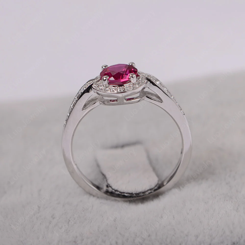 Round Cut Ruby Halo Ring - Image 3
