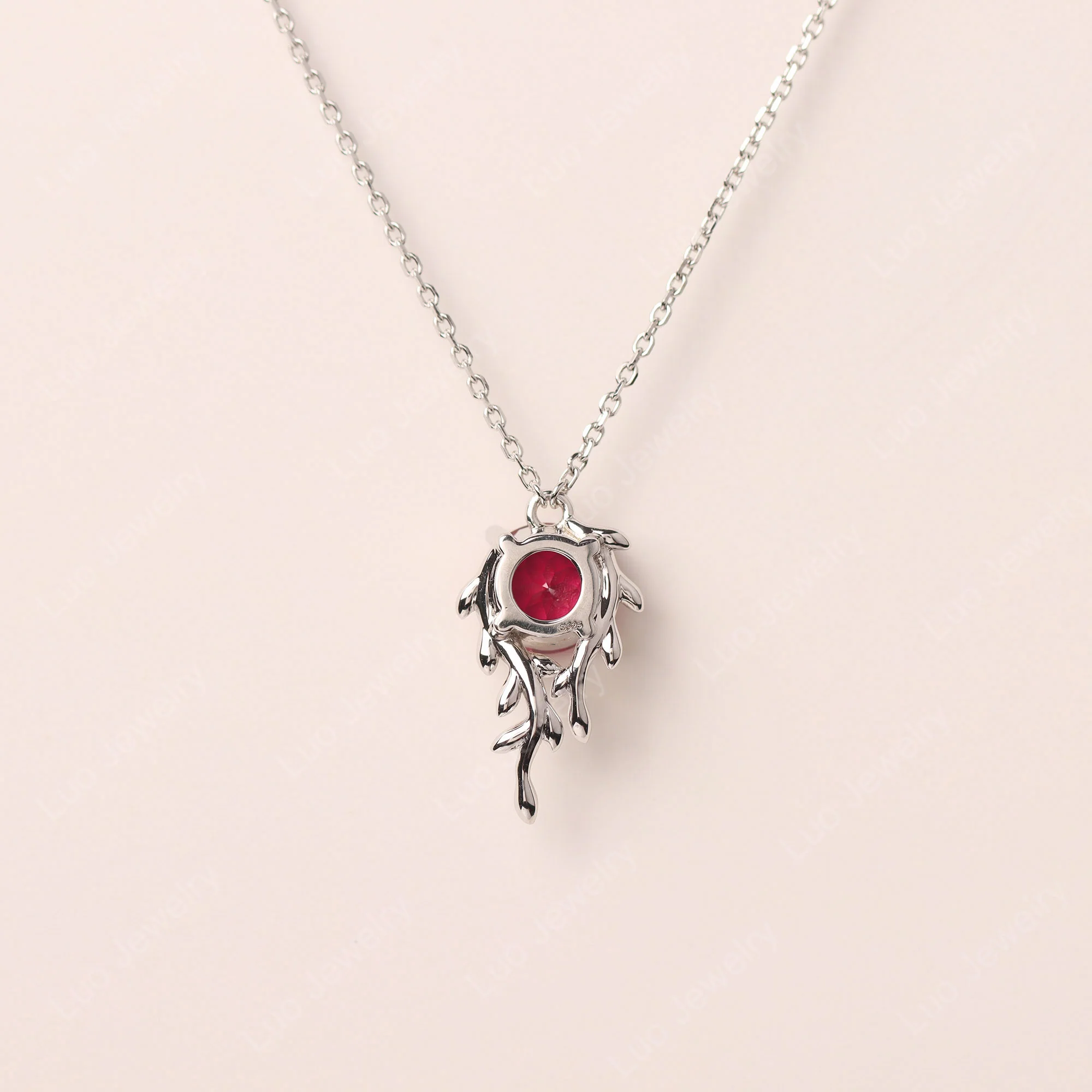 Round Cut Ruby Necklace - Image 3
