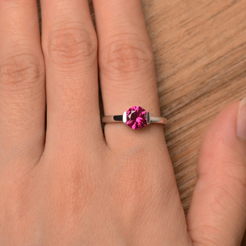 Ruby Half Bezel Engagement Ring - Image 4