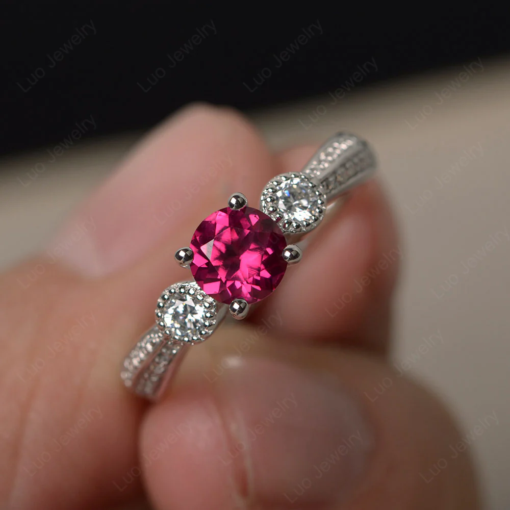 Ruby Ring with Two Row Pave