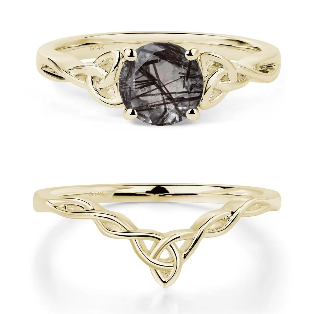 Round Cut Black Rutilated Quartz Celtic Ring - Image 15