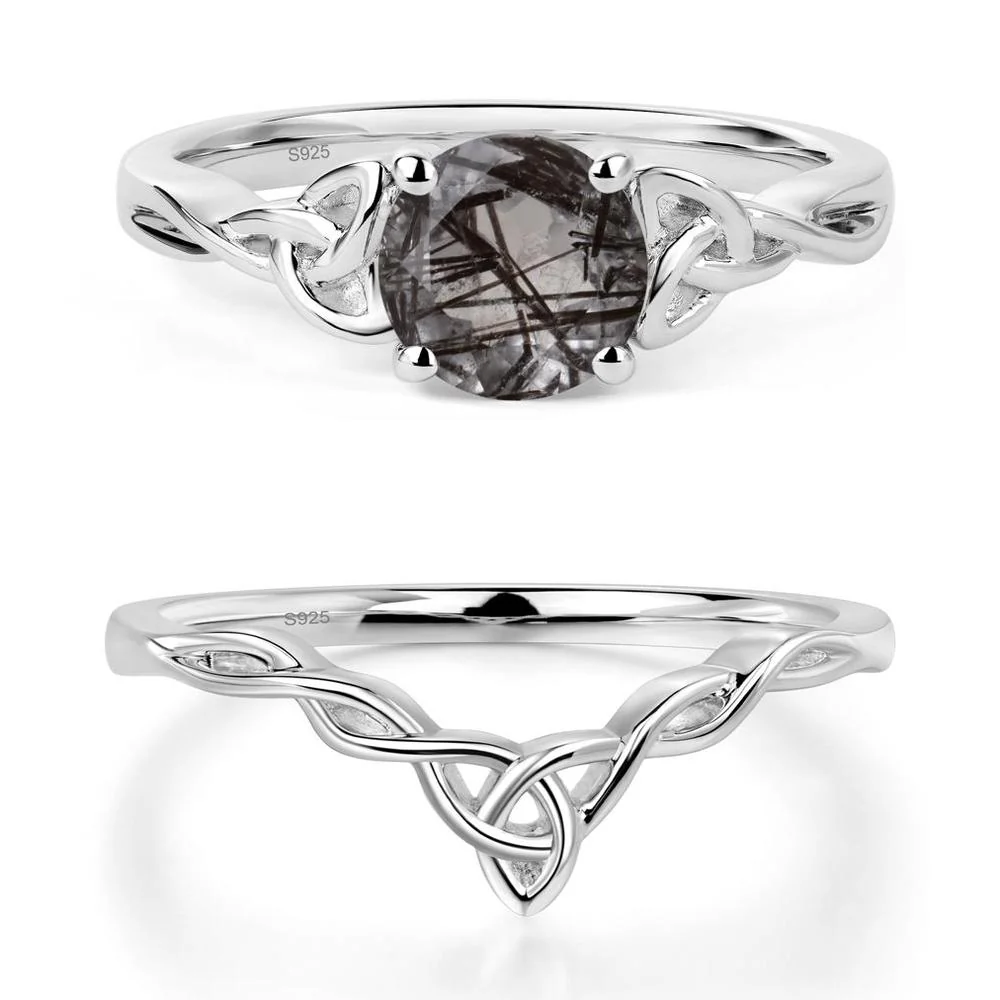 Round Cut Black Rutilated Quartz Celtic Ring - Image 27