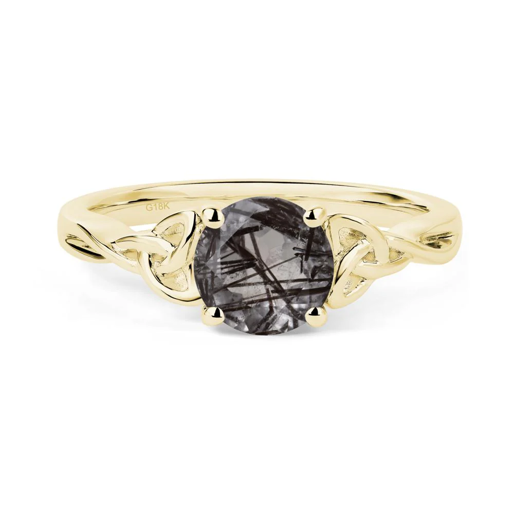 Round Cut Black Rutilated Quartz Celtic Ring - Image 3