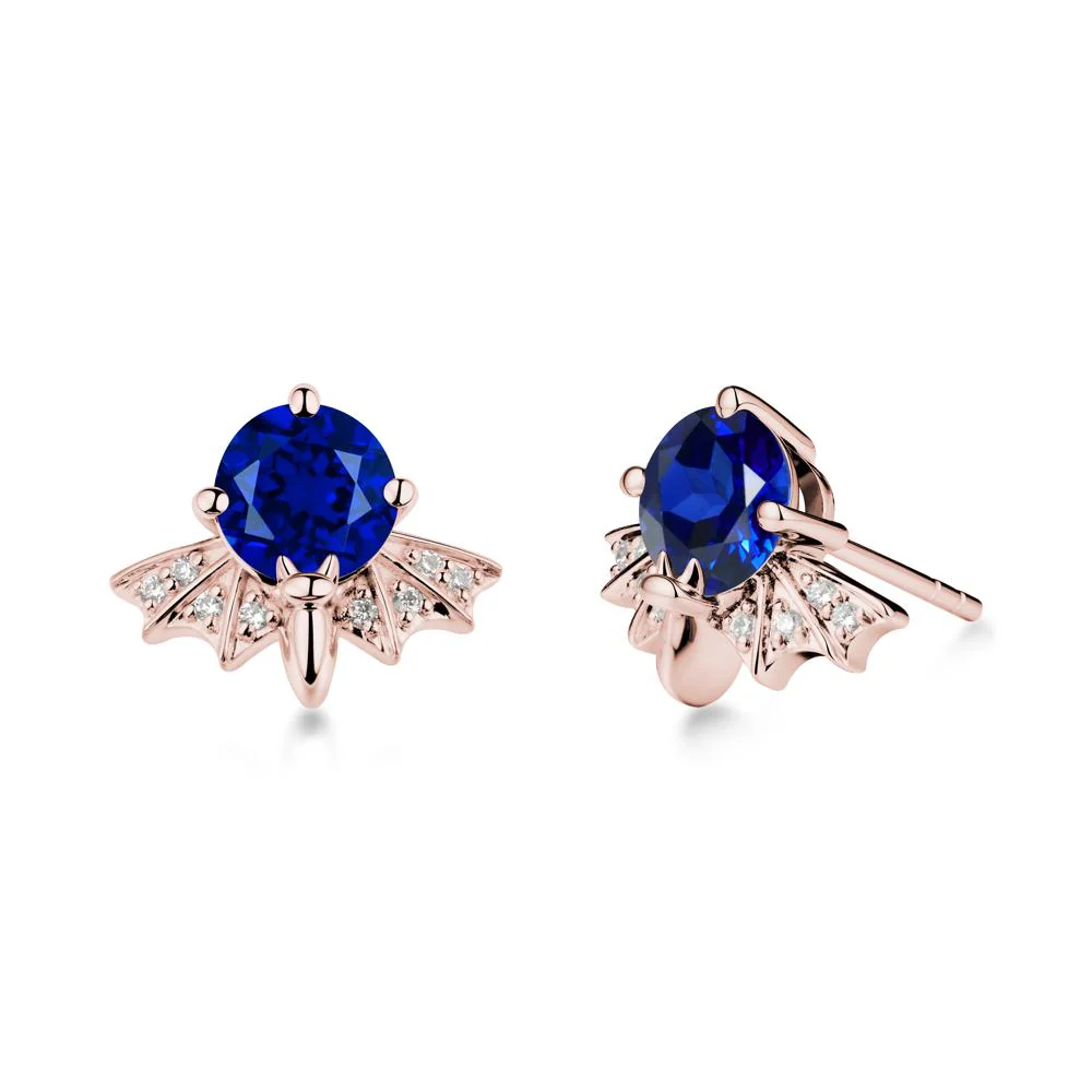 Round Cut Sapphire Bat Earrings - Image 5