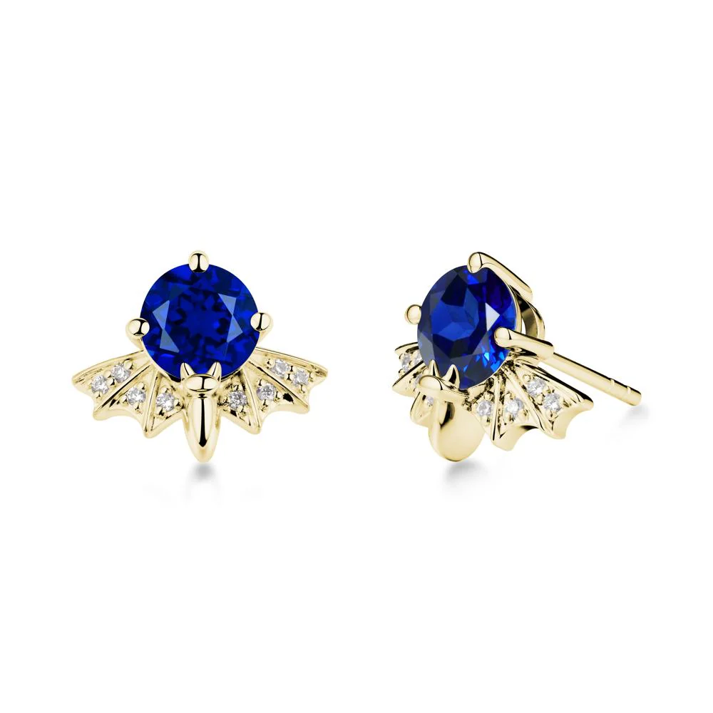 Round Cut Sapphire Bat Earrings - Image 7
