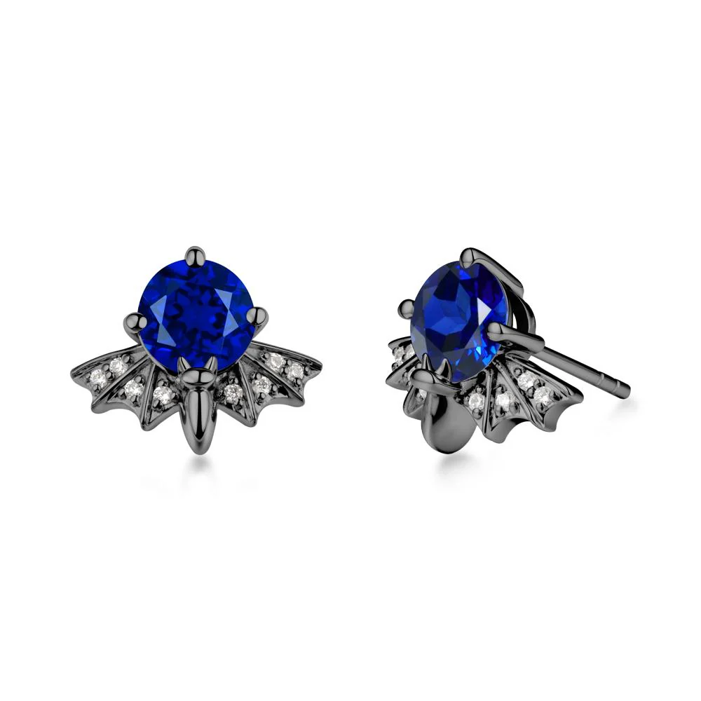 Round Cut Sapphire Bat Earrings - Image 8