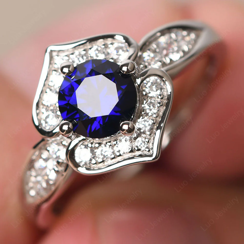 Round Cut Sapphire Dainty Engagement Ring